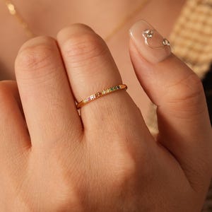 Rainbow CZ Ring: 18K Gold Plated Copper Band