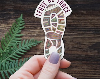 Leave No Trace Sticker Footprint Shape Environmental Decal Outdoor Nature Purple Colorful Abstract Patterns Laptop Sticker Hiking Camping