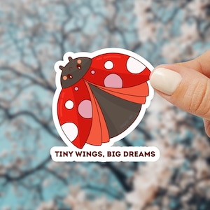 Tiny Wings Big Dreams Sticker Cute Ladybug Decal Motivational Quote Inspirational Laptop Sticker Kawaii Animal Gift Cartoon Bug Vinyl Decal