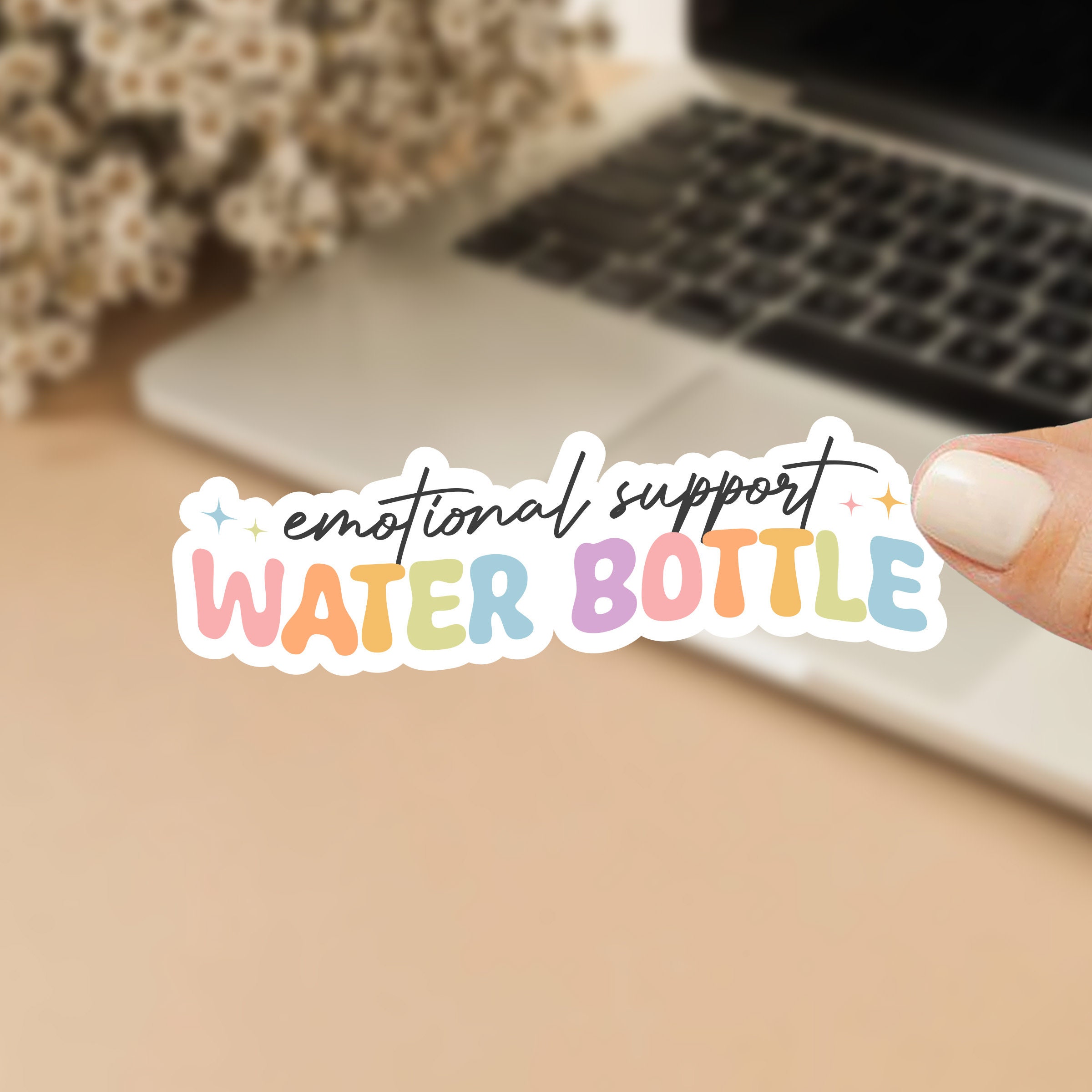Emotional Support Water Bottle Sticker Rainbow Colorful Decal Funny ...