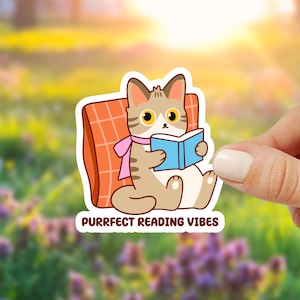Cat Reading Sticker Book Lover Gift Laptop Sticker Gift for Reader Cute Bookworm Journal Water Bottle Sticker Teacher Gift Cat Lover