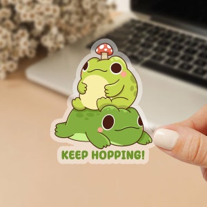 Keep Hopping Frog Sticker Cute Motivational Decal Positive Vibes Laptop Sticker Kawaii Animal Encouragement Gift Whimsical Vinyl