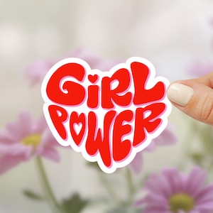 Adesivo Girl Power Vermelho Tipografia Decalque Empoderamento Feminista Adesivo para Laptop Letras em Formato de Coração Decalque de Vinil Motivacional Presente de Força Feminina
