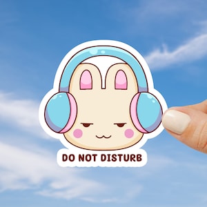 Sticker lapin Ne pas déranger Sticker vinyle imperméable Lapin mignon casque introverti soins personnels pour ordinateur portable bouteille d'eau planificateur journal coque de téléphone