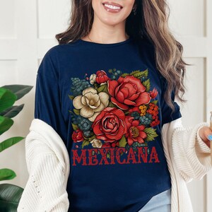 Chemise à fleurs Mexicana Playeras Mexicanas T-shirt folklorique du Mexique fleurs vibrantes T-shirt T-shirt du mois du patrimoine hispanique Viva Mexico cadeau Fiesta