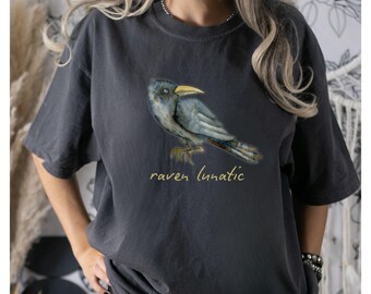 Raven Lunatic Comfort Colors Shirt Crow Tshirt Unhinged Crazy Raven T-shirt Vulture Culture Crowcore Gift Plus Size Goth Gift Murder of Crow