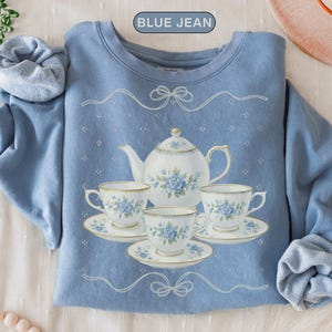 Teacup Comfort Colors Sweatshirt, Vintage Style Grandmacore Crewneck, Floral Teapot Sweater, Cozy Cottagecore Gift, Tea Lover Sweatshirt