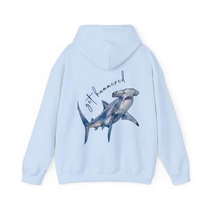 Hammerhead Shark Hoodie, Beachy Hoodies, Beach Ocean Animal Pullover, Save the Sharks Top Light Blue