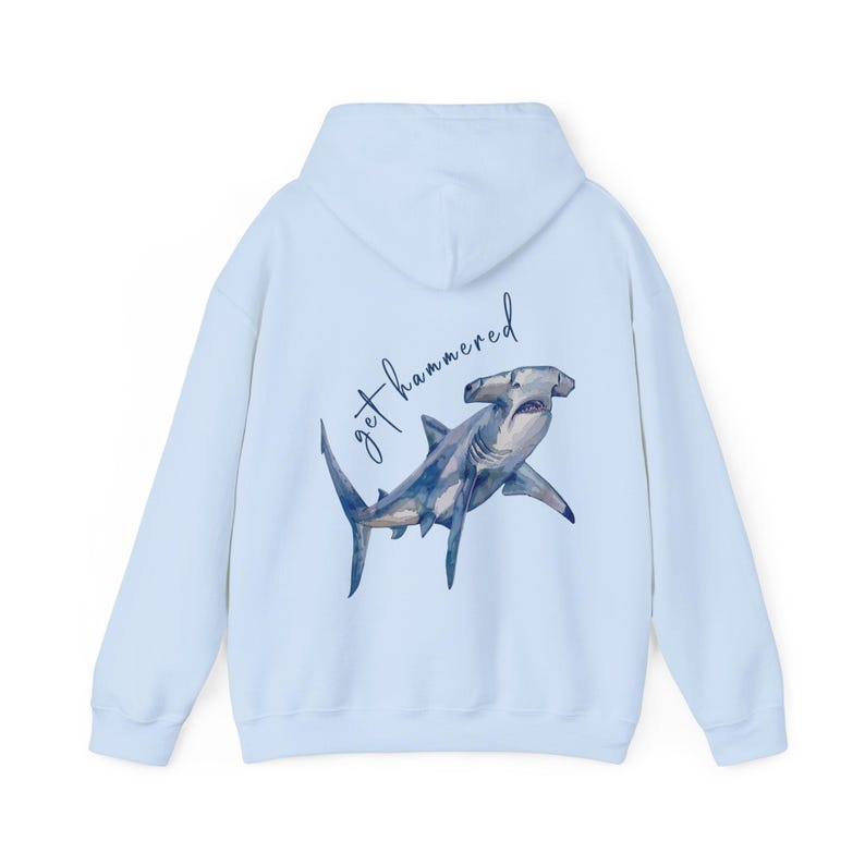 Hammerhead Shark Hoodie, Beachy Hoodies, Beach Ocean Animal Pullover, Save the Sharks Top Light Blue