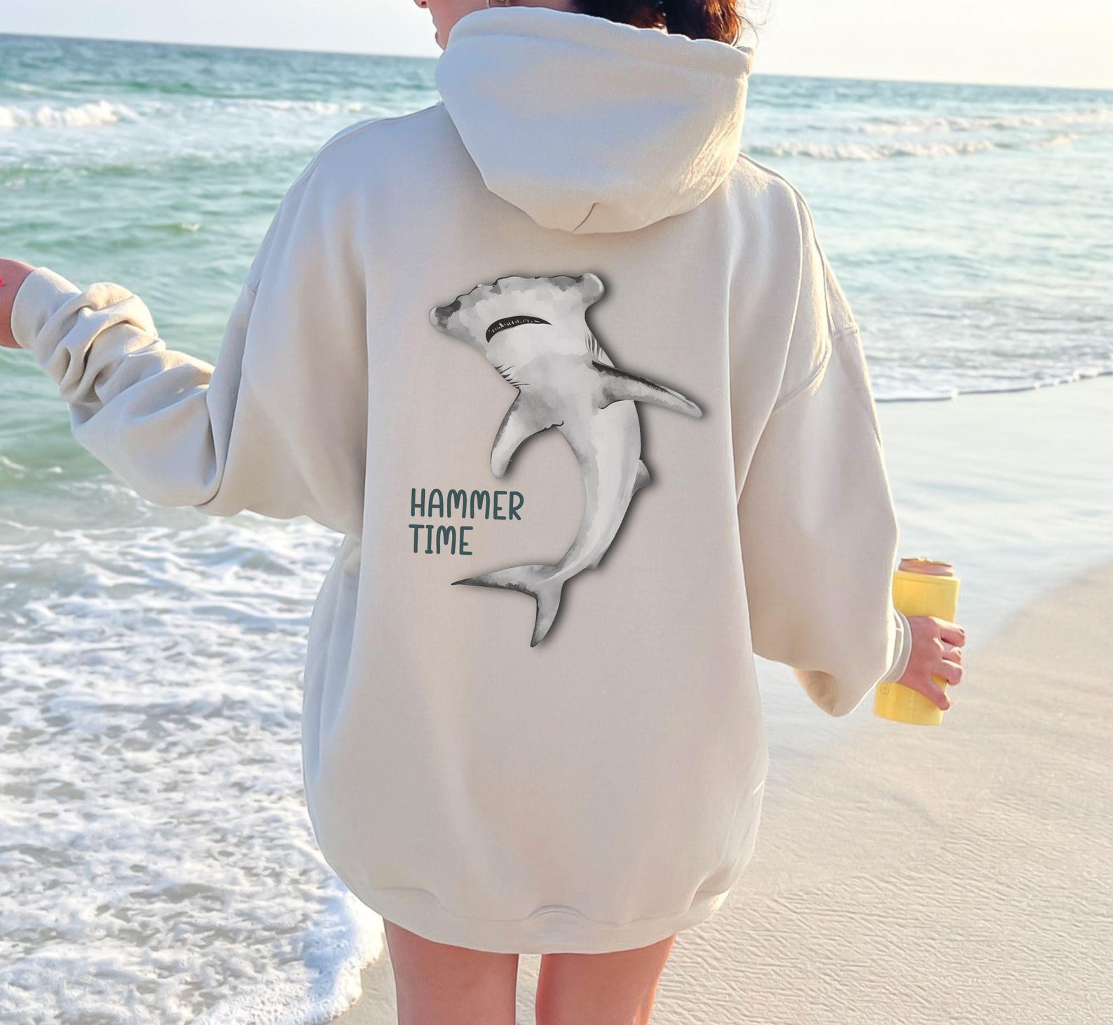 Custom Hammerhead shark Zip Hoodie Hawaii Style Orange LT6 main image 1