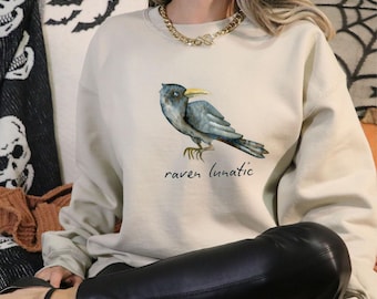 Raven Lunatic Raven Sweatshirt, Unhinged Crow Raven Sweater, Crowcore Goth Gift