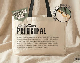 Personalized School Principal Tote Bag, Custom Administrator Name, Definition Principal Gift, School Front Office Admin