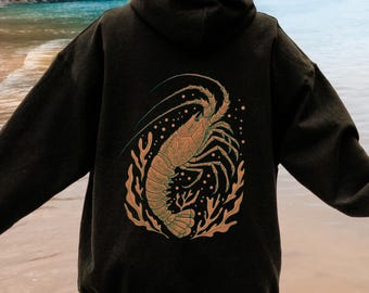 Spiny Lobster Hoodie, Boho Beachy Hooded Sweatshirt, Ocean Inspired Style, Oceancore Sweater
