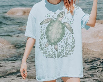 Sea Turtle Comfort Colors Shirt, Marine Life Graphic Tee, Boho Beachy Oceancore Tshirt, Ocean Inspired Style