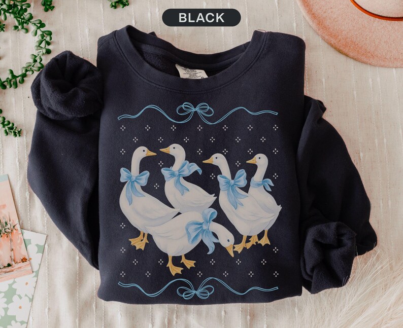 Vintage Country Geese Comfort Colors Sweatshirt Blue 1980s Kitchen Farmhouse Crewneck Silly Goose Lover Tshirt Retro Mama Cottagecore Black