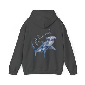 Hammerhead Shark Hoodie, Beachy Hoodies, Beach Ocean Animal Pullover, Save the Sharks Top Dark Heather