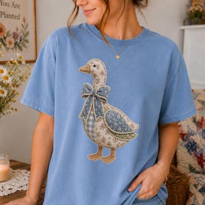 Patchwork Goose Comfort Colors Shirt, Cottagecore Duck Tee, Faux Quilted Top, Grandmacore Vintage Gift