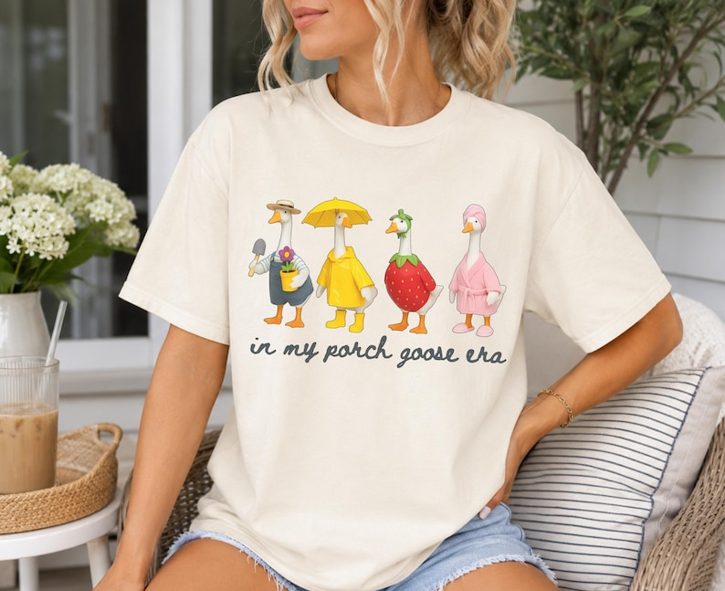 In My Porch Goose Era Comfort Colors Shirt, Backyard Garden Geese Lover Tshirt, Funny Goose Gift Ivory