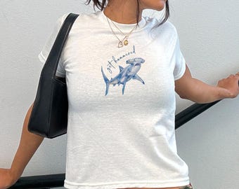 Hammerhead Shark Baby Tee, Sharks Shirt, Beachy Ocean Animal Save the Sharks Crop Tshirt