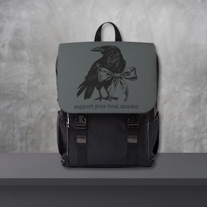 Sac à dos pour meurtre local de soutien à un corbeau, cartable corbeau, cadeau pour la rentrée gothique, cadeau pour amateur de Crowcore, littérature sombre, poète, Edgar Allan Poe, cabas