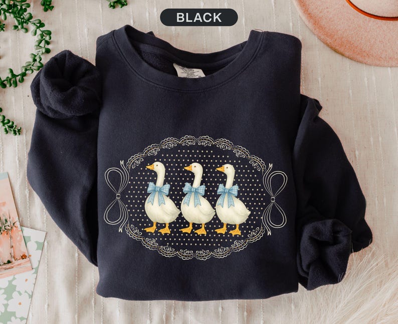 Vintage Country Geese Comfort Colors Sweatshirt Blue 1980s Kitchen Farmhouse Crewneck Silly Goose Lover Tshirt Retro Mama Cottagecore Black