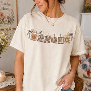 Patchwork Quilt Squares Comfort Colors Shirt, Cottagecore Quilting Tee, Faux Quilted Top, Grandmacore Vintage Gift
