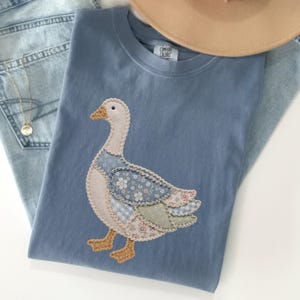 Patchwork Goose Comfort Colors Shirt, Cottagecore Duck Tee, Faux Quilted Top, Grandmacore Vintage Gift