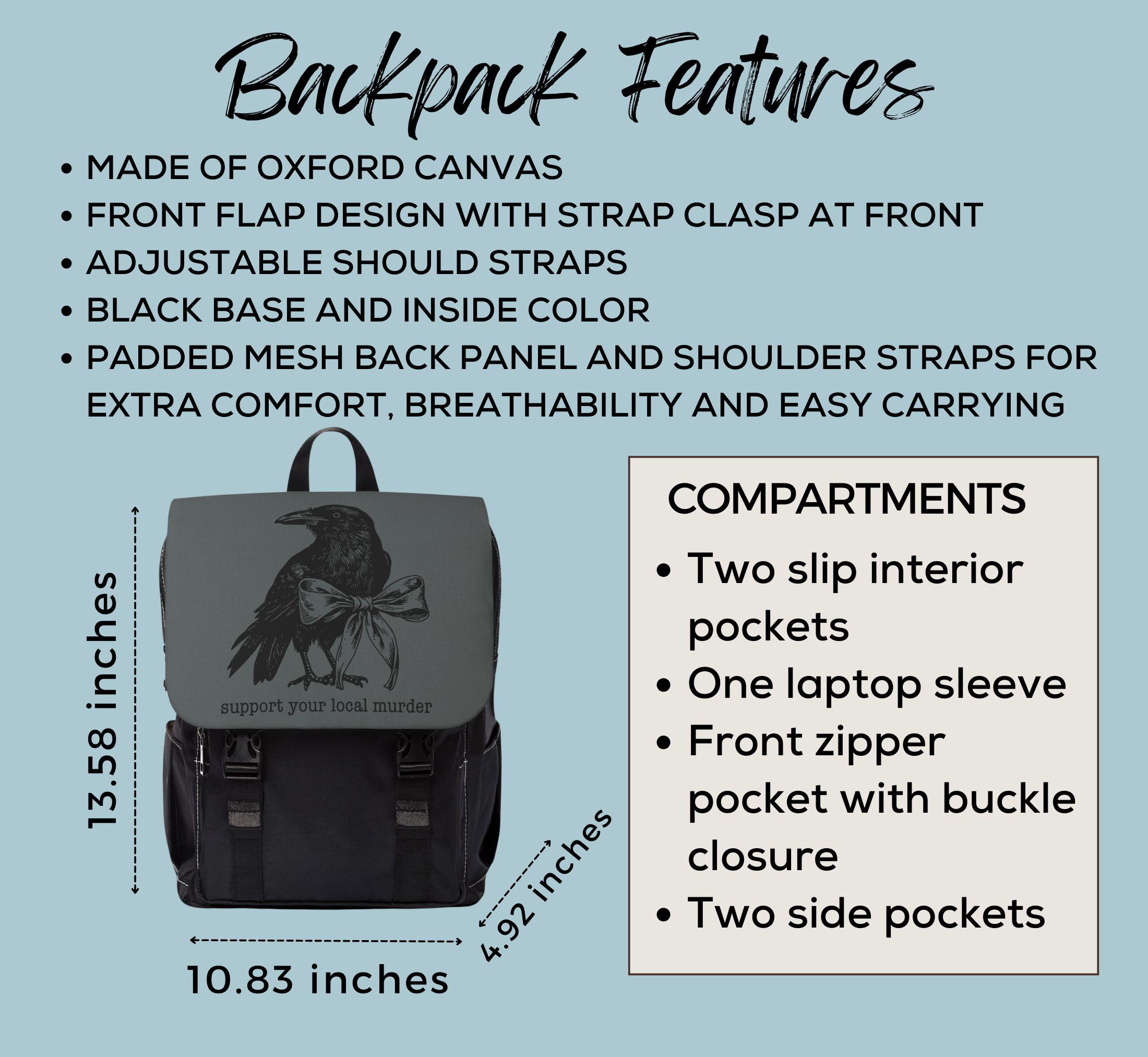 Edgar Backpack Crow Support Local Murder Backpack Raven Book Bag Gothic Back to School ...