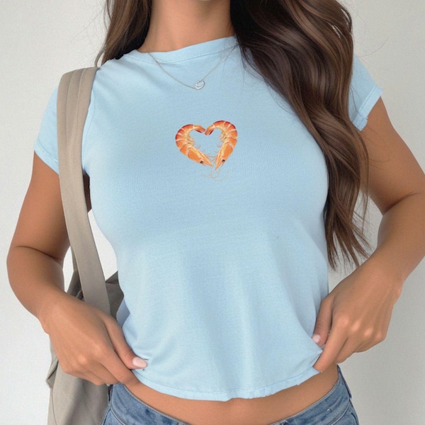 Shrimp Heart 90s Baby Tee La Dolce Vita Shirt Fisherman Aesthetic Tomato Girl Tee Ocean Inspired Style Italian Summer Y2k Seafood