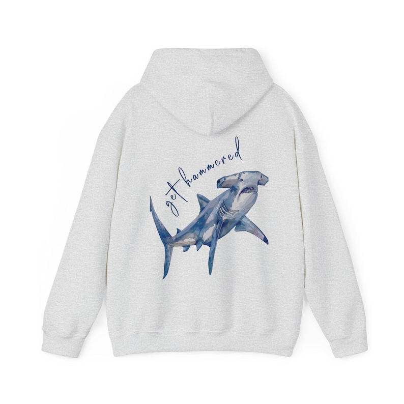 Hammerhead Shark Hoodie, Beachy Hoodies, Beach Ocean Animal Pullover, Save the Sharks Top Ash