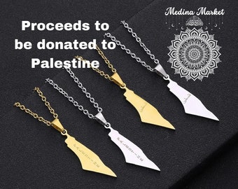 Palestina kaartoverzicht hanger - Arabisch/Engelse gravure - Unisex - Goud en zilver - Ketting