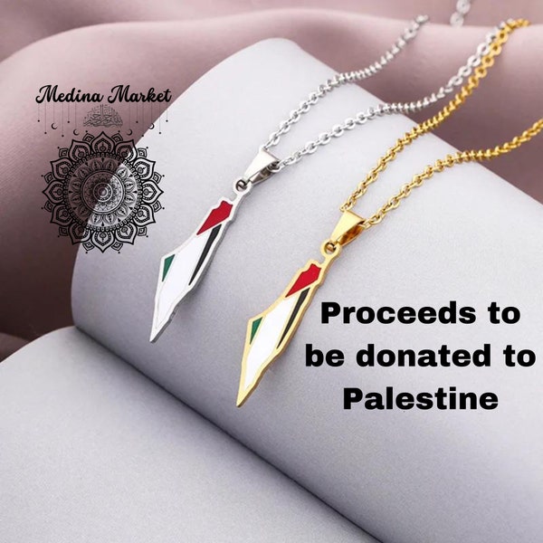 Collier drapeau/carte de Palestine - Or et argent - Pendentif unisexe
