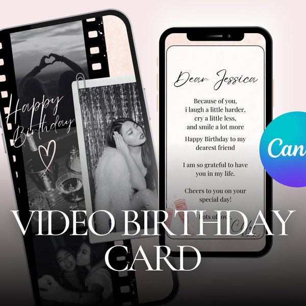 Animated Birthday Card, Video Card, Digital Video Birthday Card, Birthday Card For a Friend, Video Collage Card, Black and White Card, 18th