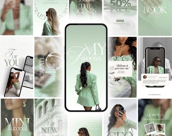 Instagram Story Templates, AI Visuals, Canva Editable, Mint Green, Luxury (Digital Download)