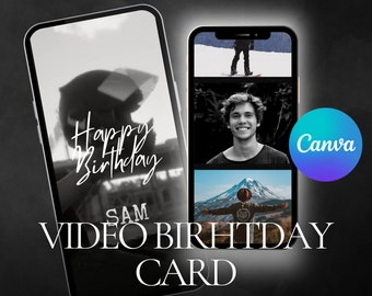 Animated Birthday Card, Video Card, Digital Video Birthday Card, Birthday Card For a Boyfriend, Video Collage Card, Black Vintage Film Card