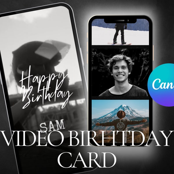 Animated Birthday Card, Video Card, Digital Video Birthday Card, Birthday Card For a Boyfriend, Video Collage Card, Black Vintage Film Card