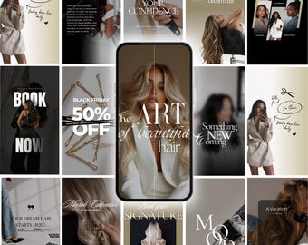 Hair Salon Instagram Templates, Luxurious, 50 AI Canva Templates, Editable