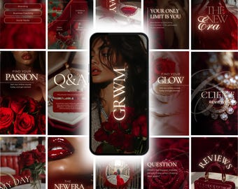 Ruby Red Instagram Templates: AI Canva Editable Social Media Branding (Digital Download)