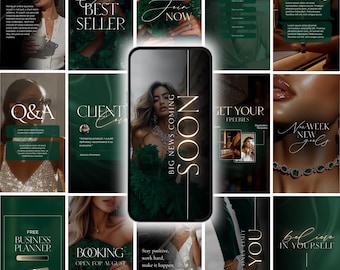 Emerald Green Instagram Templates: AI Visuals, Canva Editable (Digital Download)