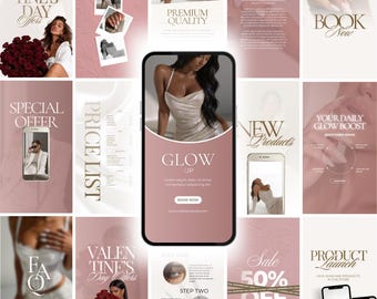Beauty Salon Instagram Story Templates, AI Visuals, Canva Editable, Rose, Gold (Digital Download)