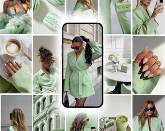 Mint Green photos  digital marketing girl boss stock images luxury business AI