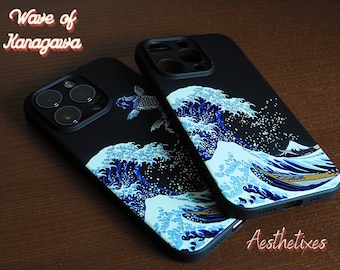 Custom Wave von Kanagawa Handyhülle für iPhone 15 14 13 12 11 Pro Max 13 12 Mini X | Kultige Welle von Kanagawa Japan iPhone Hülle