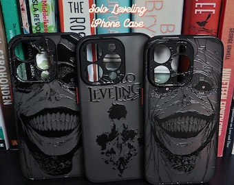 Coque de téléphone personnalisée Anime Leveling Solo pour iPhone 15 14 13 12 11 Pro Max 13 12 Mini X .. | Sung Jin Woo et le dieu souriant de Solo Leveling