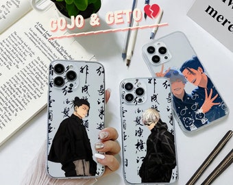 Aangepaste Jujutsu Kaisen telefoonhoesje voor iPhone 15 14 13 12 11 Pro Max 13 12 Mini X | Transparant Yuji, Yuta, Gojo, Geto geïnspireerd telefoonhoesje