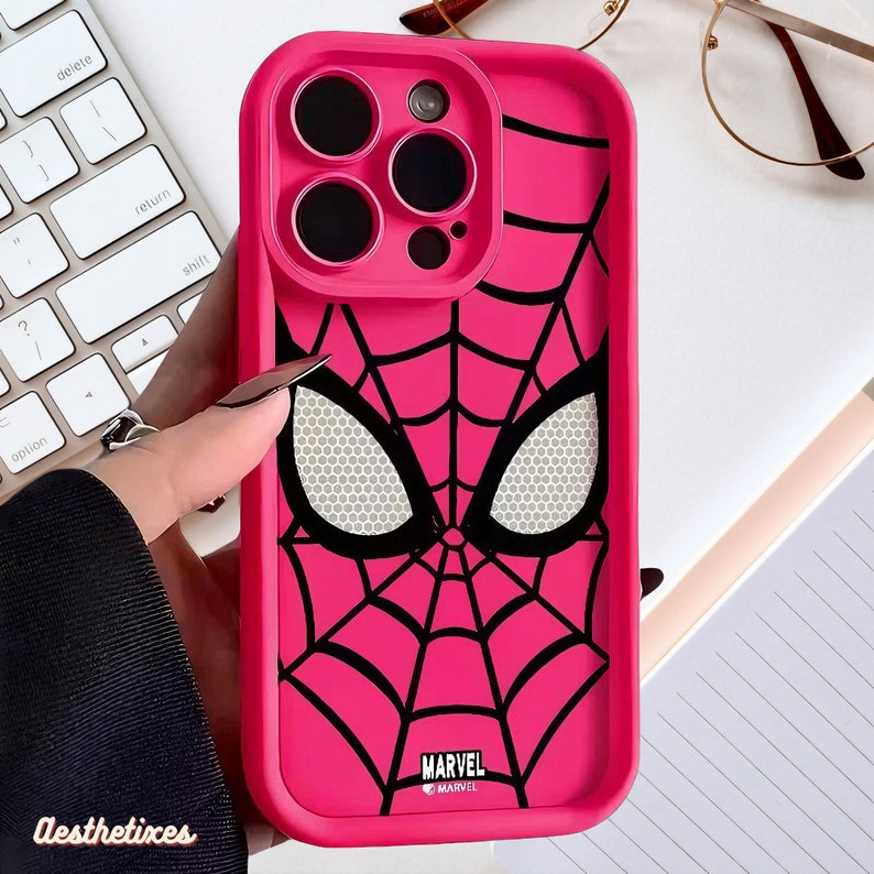 Von Spiderman inspirierte Masken-Handyhülle für iPhone 15, 14, 13, 12, 11, XR, XS, X Marvel & Spiderman inspirierte individuelle Handyhülle Bild 4