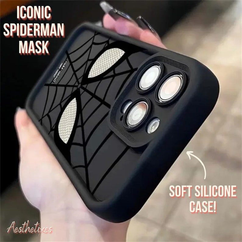 Von Spiderman inspirierte Masken-Handyhülle für iPhone 15, 14, 13, 12, 11, XR, XS, X Marvel & Spiderman inspirierte individuelle Handyhülle Bild 1