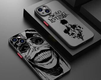 Coque de téléphone personnalisée Anime Leveling Solo pour iPhone 15 14 13 12 11 Pro Max 13 12 Mini X .. | Sung Jin Woo et le dieu souriant de Solo Leveling