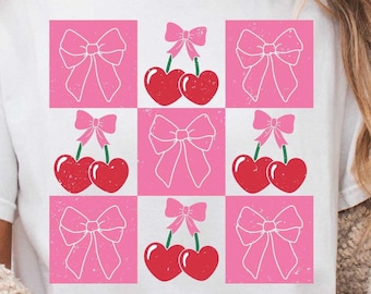 Checkered Cherry Coquette png, Love you cherry much png, cherry coquette png, pink valentine coquette png, valentine png, retro vday designs
