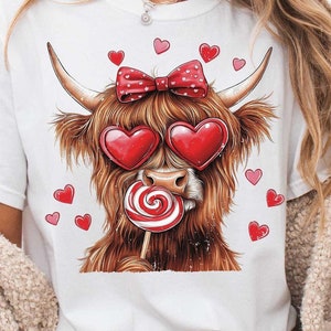Highland Cow png, Valentine Coquette Png, Valentine&#39;s Day, Retro Valentine Png, Valentine Heart Png, Funny Highland Cow Png Sublimation