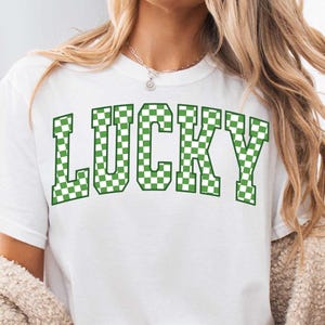 Lucky Varsity PNG, Lucky Checkered PNG, St Patrick&#39;s Day Png, Retro Shamrock Png, Lucky Png, St Pattys Day Png, Retro St Patrick Sublimation